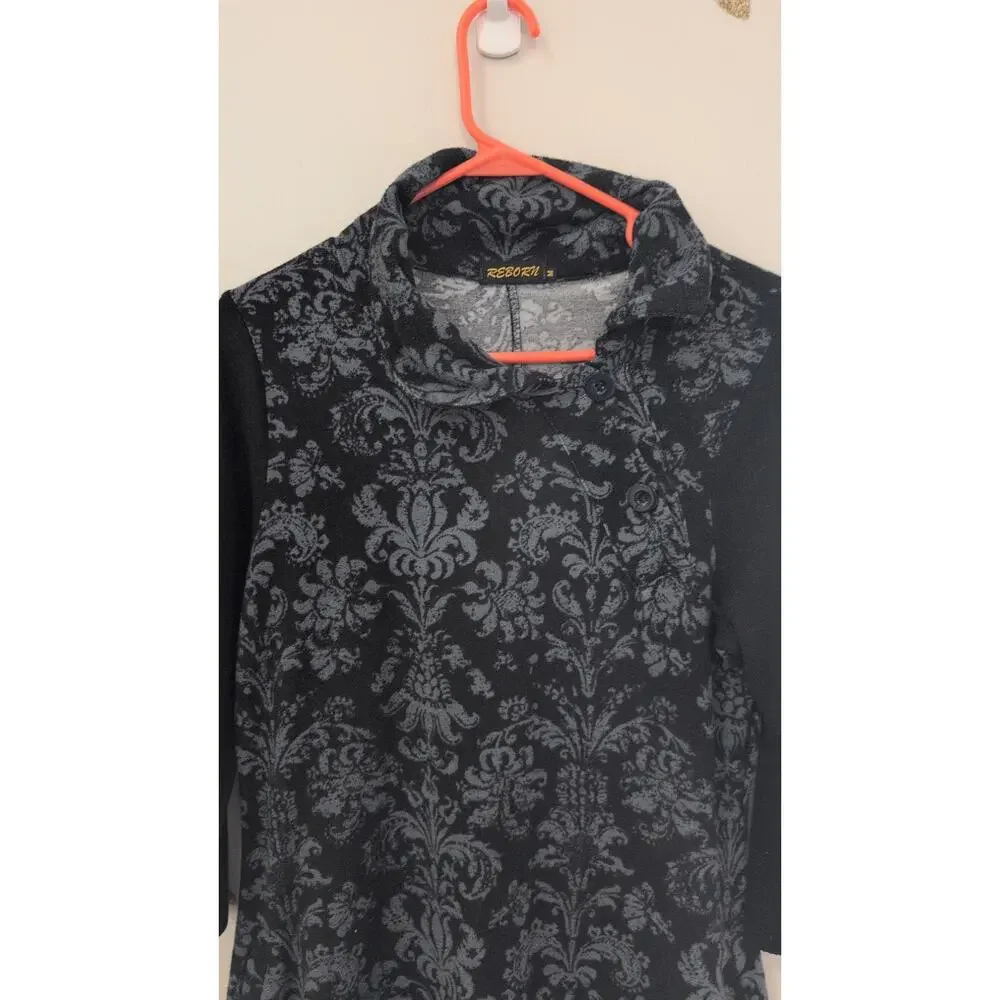 Reborn Black Patterned Dress – Size Medium - Picture 3 of 4